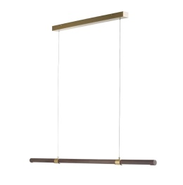 Designerska Podłużna Lampa Wisząca SEBASTIAN 120 cm – Ciemne Drewno z Matowym Złotem – Zintegrowane Oświetlenie LED z Pilotem