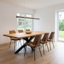 Designerska Podłużna Lampa Wisząca SEBASTIAN 120 cm – Ciemne Drewno z Matowym Złotem – Zintegrowane Oświetlenie LED z Pilotem