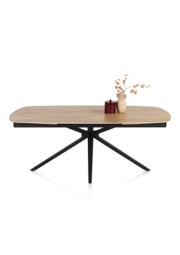 [od ręki, defekt] Ekskluzywny Rozkładany Stół Ceramiczny LATTINA 200-300 cm – Blat Ceramic Oak Natural – Czarne Metalowe Nogi