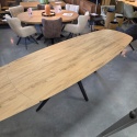 [od ręki, defekt] Ekskluzywny Rozkładany Stół Ceramiczny LATTINA 200-300 cm – Blat Ceramic Oak Natural – Czarne Metalowe Nogi