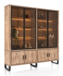 [od ręki] Kredens / Witryna PAVAROTTI 210 cm – Barnwood & Primo Laminato (HPL) – Zintegrowane Oświetlenie LED – Metalowe Detale