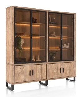 [od ręki] Kredens / Witryna PAVAROTTI 210 cm – Barnwood & Primo Laminato (HPL) – Zintegrowane Oświetlenie LED – Metalowe Detale