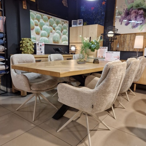 [od ręki] Owalny Stół Jadalniany METALUXE 240 x 110 cm - Blat z Forniru Dębowego we Wzór Jodełki - Noga Centralna