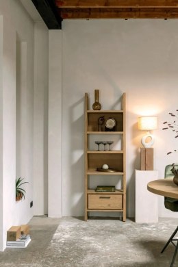 [od ręki] Regał na Książki NYSTEAD 200 cm - Naturalny Fornir Dębowy Dune - Matowy Lakier Platinum - Soft-Close
