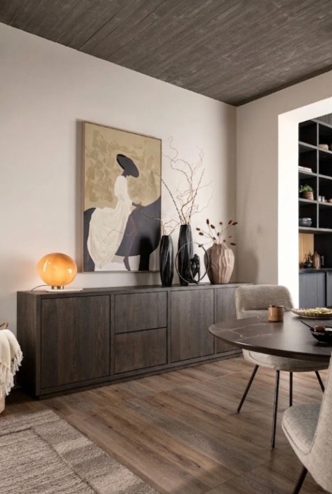 [defekt] Szeroka Komoda / Dressoir GIJON 240 cm -Fornir Dębowy w Kolorze Bazaltowym (Basalt) - System Soft-Closing -