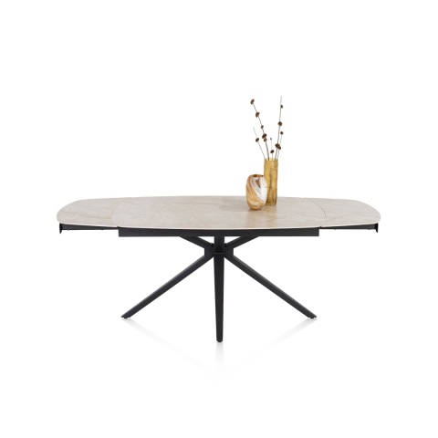 [fabrycznie nowy] Rozkładany Stół Ceramiczny LATTINA 140-200 cm – Ceramic Marble Creme (Efekt Kremowego Marmuru) Metalowe Nogi