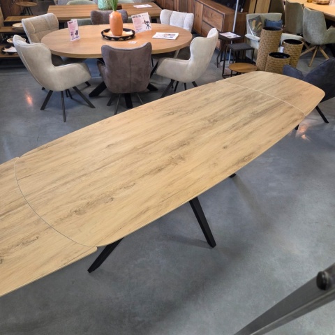 [fabrycznie nowy] Ekskluzywny Rozkładany Stół Ceramiczny LATTINA 200-300 cm – Blat Ceramic Oak Natural – Czarne Metalowe Nogi