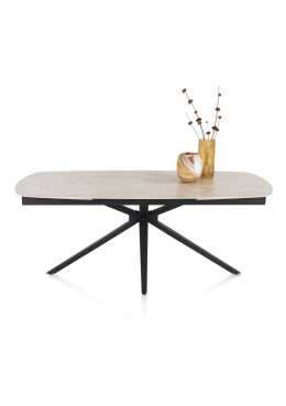 [od ręki, defekt] Rozkładany Stół Ceramiczny LATTINA 200-300 cm – Ceramic Marble Creme (Efekt Marmuru) – Czarne Metalowe Nogi