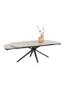 [od ręki, defekt] Rozkładany Stół Ceramiczny LATTINA 200-300 cm – Ceramic Marble Creme (Efekt Marmuru) – Czarne Metalowe Nogi