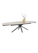 [od ręki, defekt] Rozkładany Stół Ceramiczny LATTINA 200-300 cm – Ceramic Marble Creme (Efekt Marmuru) – Czarne Metalowe Nogi