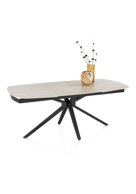 [fabrycznie nowy] Rozkładany Stół Ceramiczny LATTINA 200-300 cm – Ceramic Marble Creme (Efekt Marmuru) – Czarne Metalowe Nogi