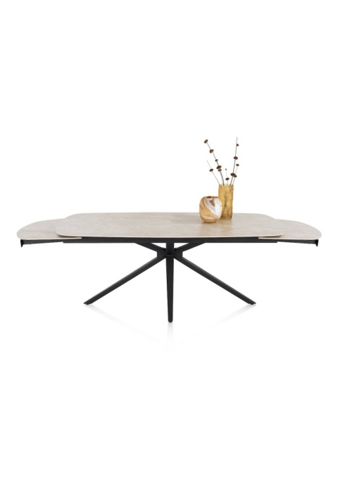 [fabrycznie nowy] Rozkładany Stół Ceramiczny LATTINA 200-300 cm – Ceramic Marble Creme (Efekt Marmuru) – Czarne Metalowe Nogi