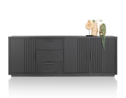 [defekt] Komoda Industrialna PAVIE 240 cm – Dąb Castle Black z Ryflowaniem – System Soft-Close – Metalowa Rama Off Black