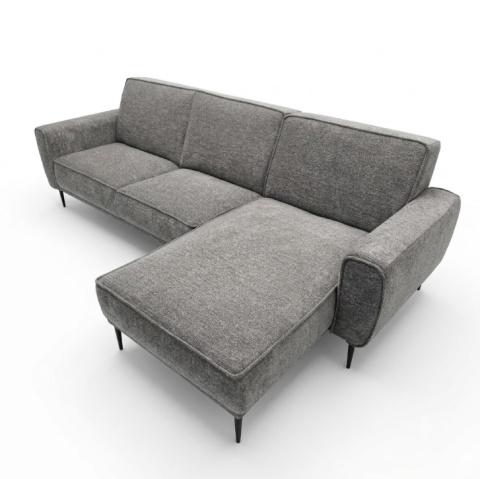 Sofa/ Narożnik z Szezlongiem PUGLIA 260 x 150 cm – Luksusowy Szenil Enzo Antracyt – Sprężyny Kieszeniowe