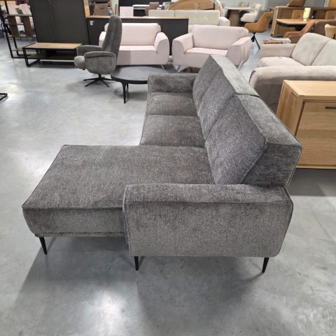 Sofa/ Narożnik z Szezlongiem PUGLIA 260 x 150 cm – Luksusowy Szenil Enzo Antracyt – Sprężyny Kieszeniowe