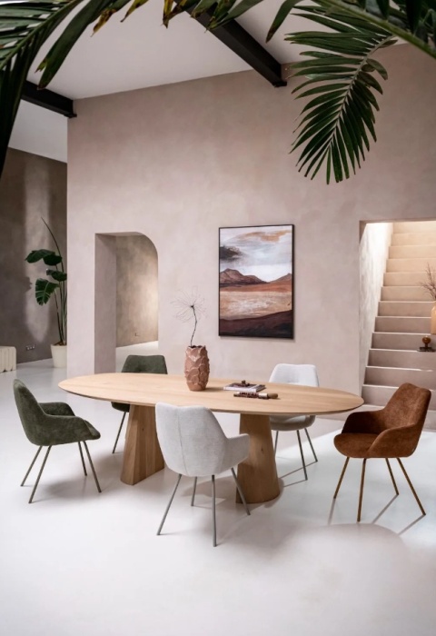 [od ręki] Organiczny Stół Jadalniany TRENTON 240x110 cm – Fornir Dębowy Naturel – Nogi Stożkowe Premium – Henders & Hazel
