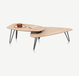 [defekt] Zestaw 2 Stolików Kawowych LINDFIELD – Organiczny Kształt & Dębowy Design – Xooon