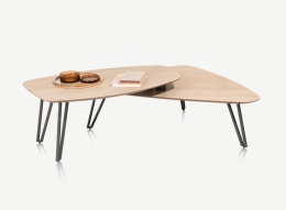 [defekt] Zestaw 2 Stolików Kawowych LINDFIELD – Organiczny Kształt & Dębowy Design – Xooon