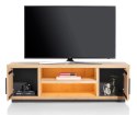 Szafka RTV/Lowboard PAVIE 160 cm z eukaliptusa i forniru dębowego, naturalny kolor, LED, soft-closing