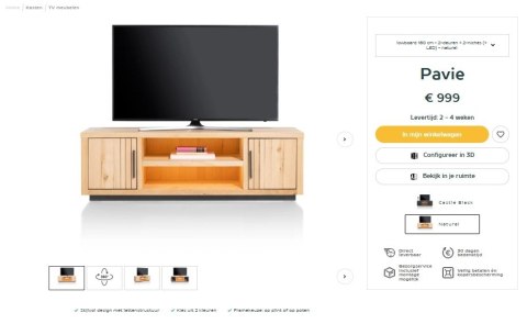 Szafka RTV/Lowboard PAVIE 160 cm z eukaliptusa i forniru dębowego, naturalny kolor, LED, soft-closing