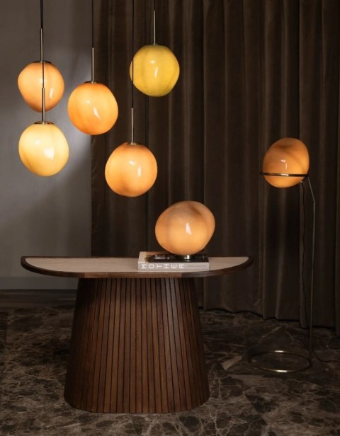 Lampa podłogowa COCOmaison ABBY 141 cm - szklany klosz otoczak, złoto-brązowa, ściemniana