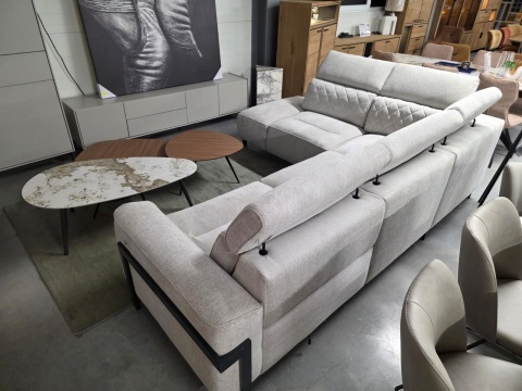 Narożnik Henders & Hazel BUSAN (280 x 220 cm) – elektryczny relaks, regulowane zagłówki, tkanina szenilowa Livigno (Kiezel)