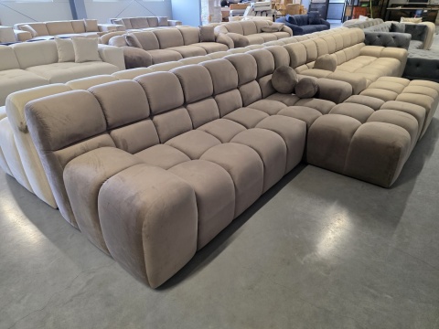 Narożnik w kształcie litery L BOCCA LOUNGE (265 x 162 cm, prawy) – ciemnobeżowy welur (Velvet Dark Beige), pikowany