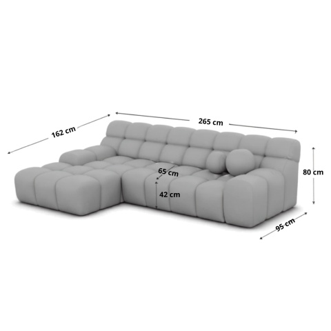 Narożnik w kształcie litery L BOCCA LOUNGE (265 x 162 cm, lewy) – beżowa tkanina strukturalna, pikowany