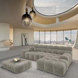 Narożnik w kształcie litery L BOCCA LOUNGE (265 x 162 cm, prawy) – ciemnobeżowy welur (Velvet Dark Beige), pikowany