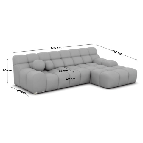 Narożnik w kształcie litery L BOCCA LOUNGE (265 x 162 cm, prawy) – ciemnobeżowy welur (Velvet Dark Beige), pikowany