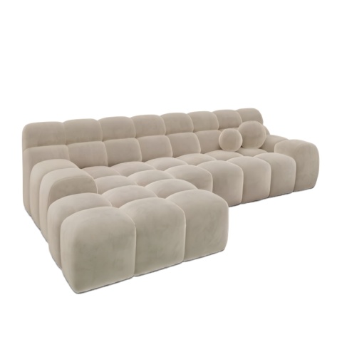 Narożnik w kształcie litery L BOCCA LOUNGE (265 x 162 cm, lewy) – kremowy welur (Velvet Cream), pikowany