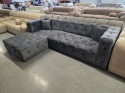 Narożnik w kształcie litery L VERONA LOUNGE (260 x 170 cm, lewy) – jasnoszary welur (Velvet Light Grey), pikowany chesterfield