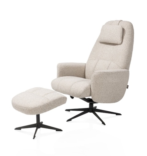Obrotowy Fotel Relaksacyjny z Podnóżkiem TORINO – Tkanina Bukla Cloudy Beige & Czarna Podstawa – Henders & Hazel