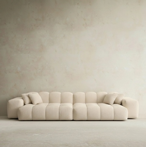 Sofa 4-osobowa CASSINO LOUNGE (255 cm) – beżowa tkanina strukturalna, pikowana forma
