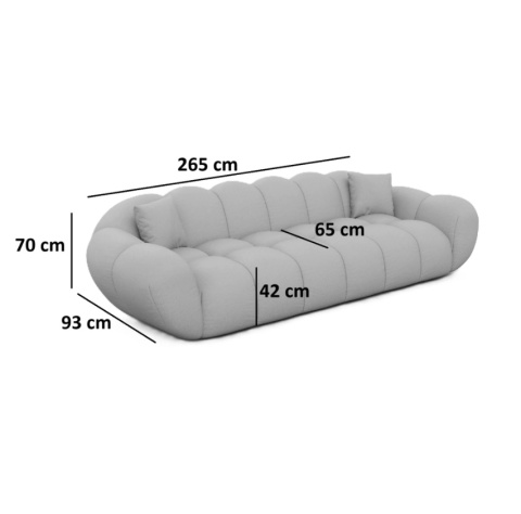 Sofa 4-osobowa MIRA LOUNGE (265 cm) – beżowa tkanina strukturalna, łagodny profil