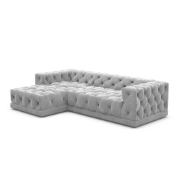 Narożnik w kształcie litery L VERONA LOUNGE (260 x 170 cm, lewy) – jasnoszary welur (Velvet Light Grey), pikowany chesterfield
