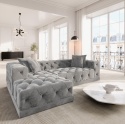Narożnik w kształcie litery L VERONA LOUNGE (260 x 170 cm, lewy) – jasnoszary welur (Velvet Light Grey), pikowany chesterfield