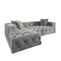 Narożnik w kształcie litery L VERONA LOUNGE (260 x 170 cm, lewy) – jasnoszary welur (Velvet Light Grey), pikowany chesterfield