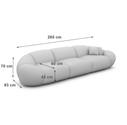 Sofa 4-osobowa LUNA LOUNGE (265 cm) – welur ciemny beż, organiczny kształt