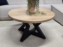 Stolik kawowy OAKLINE (Średnica 90 cm) – lity dąb 4 cm, gwiazdowata podstawa czarna (Star / Gwiazda)
