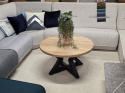 Stolik kawowy OAKLINE (Średnica 90 cm) – lity dąb 4 cm, gwiazdowata podstawa czarna (Star / Gwiazda)
