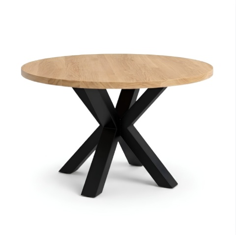 Stolik kawowy OAKLINE (Średnica 90 cm) – lity dąb 4 cm, podstawa czarny pająk symetryczny (Spider Central)