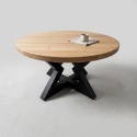 Stolik kawowy OAKLINE (Średnica 90 cm) – lity dąb 4 cm, gwiazdowata podstawa czarna (Star / Gwiazda)