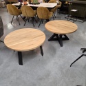 Stolik kawowy OAKLINE (Średnica 90 cm) – lity dąb 4 cm, gwiazdowata podstawa czarna (Star / Gwiazda)