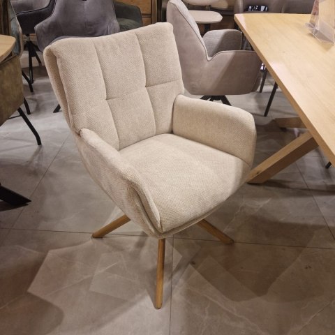 [na zamówienie] Krzesło do jadalni z podłokietnikami JUNA H&H - funkcja relax, noga lity dąb, obrót 360° , tkanina Livigno