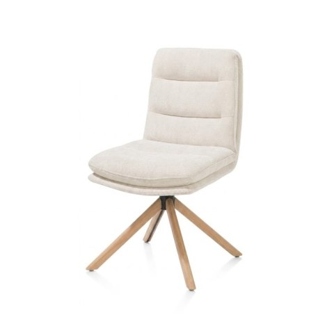 [na zamówienie] Obrotowe Krzesło Jadalniane MIA - Tkanina Szenilowa Livigno & Podstawa z Litego Dębu Auto-Return