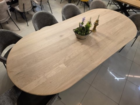 [na zamówienie] Dębowy stół do jadalni HENDERS & HAZEL RAVELLO (120 × 270 cm) – blat z litego drewna, kolor Dune, Platinum Lak