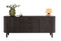 [od ręki] Komoda / Sideboard RAVELLO 220 cm - Fornir Dębowy w Kolorze Bazaltowym, Matowy Lakier Platynowy, Soft-Closing