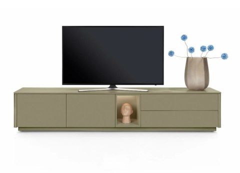 Szafka RTV / Lowboard 240 cm TRENTINO - Lakierowany MDF Olijfgroen (Oliwkowy) z Podświetleniem - XOOON / Habufa