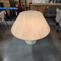 [defekt] Owalny Stół BRIANTO 210 x 100 cm - Blat z Ceramiki na MDF (Optyka Trawertynu) - Metalowa Noga Kolumnowa Crème